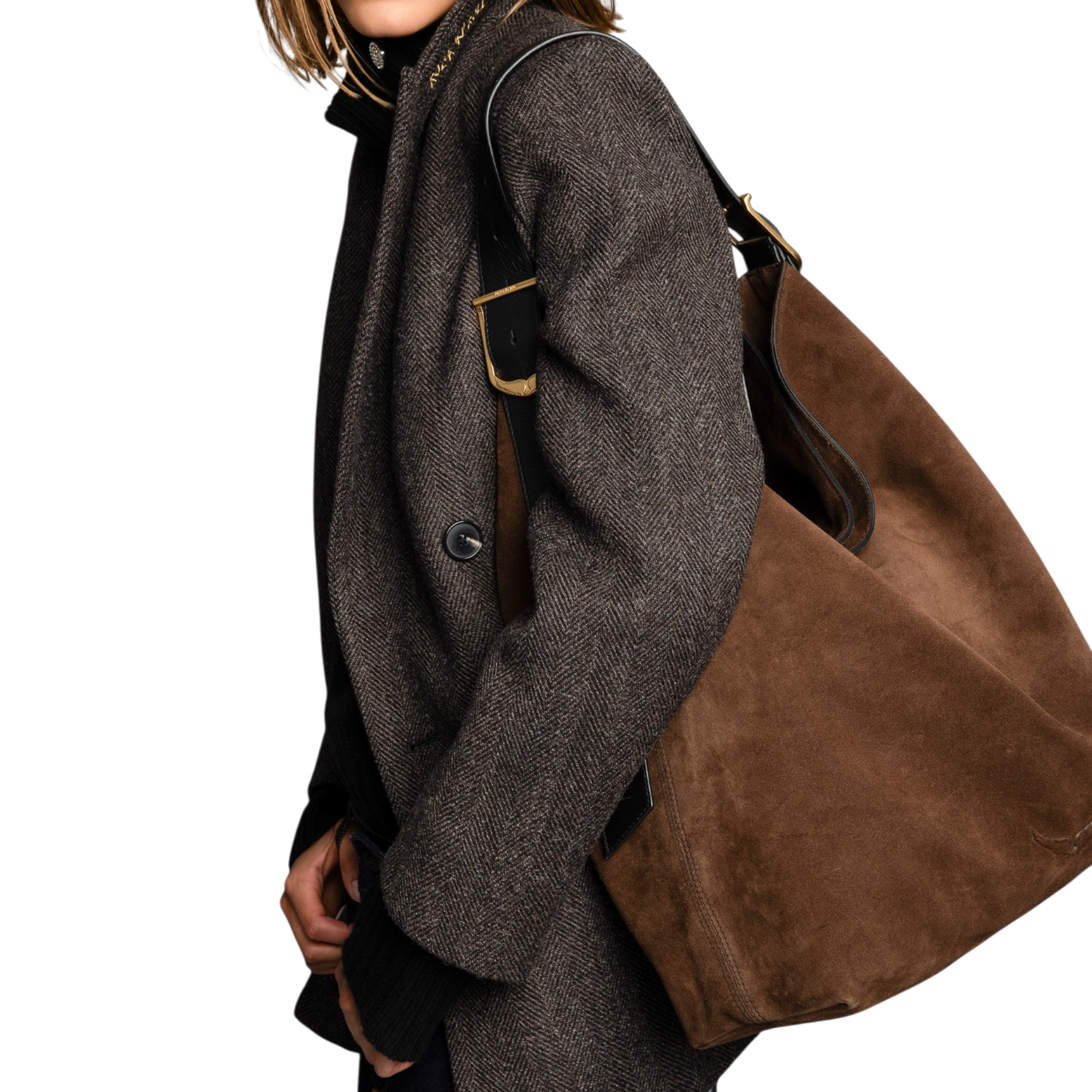 Jane Hobo XL Suede Leather Bag - Wood Brown