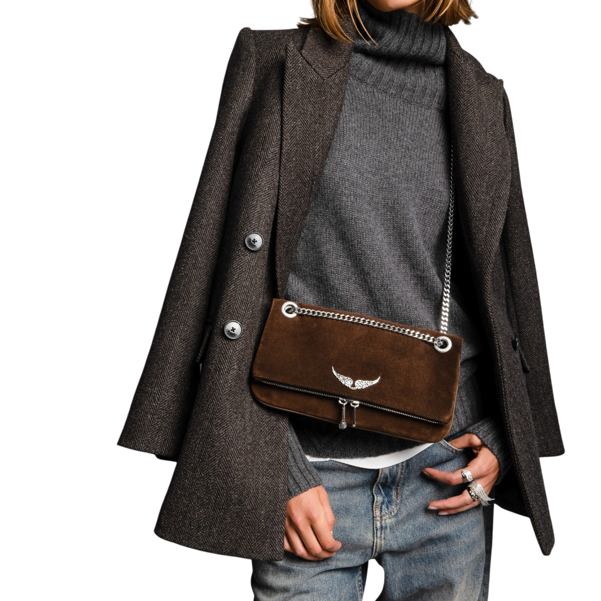 Rock II Suede Leather Clutch - Wood Brown