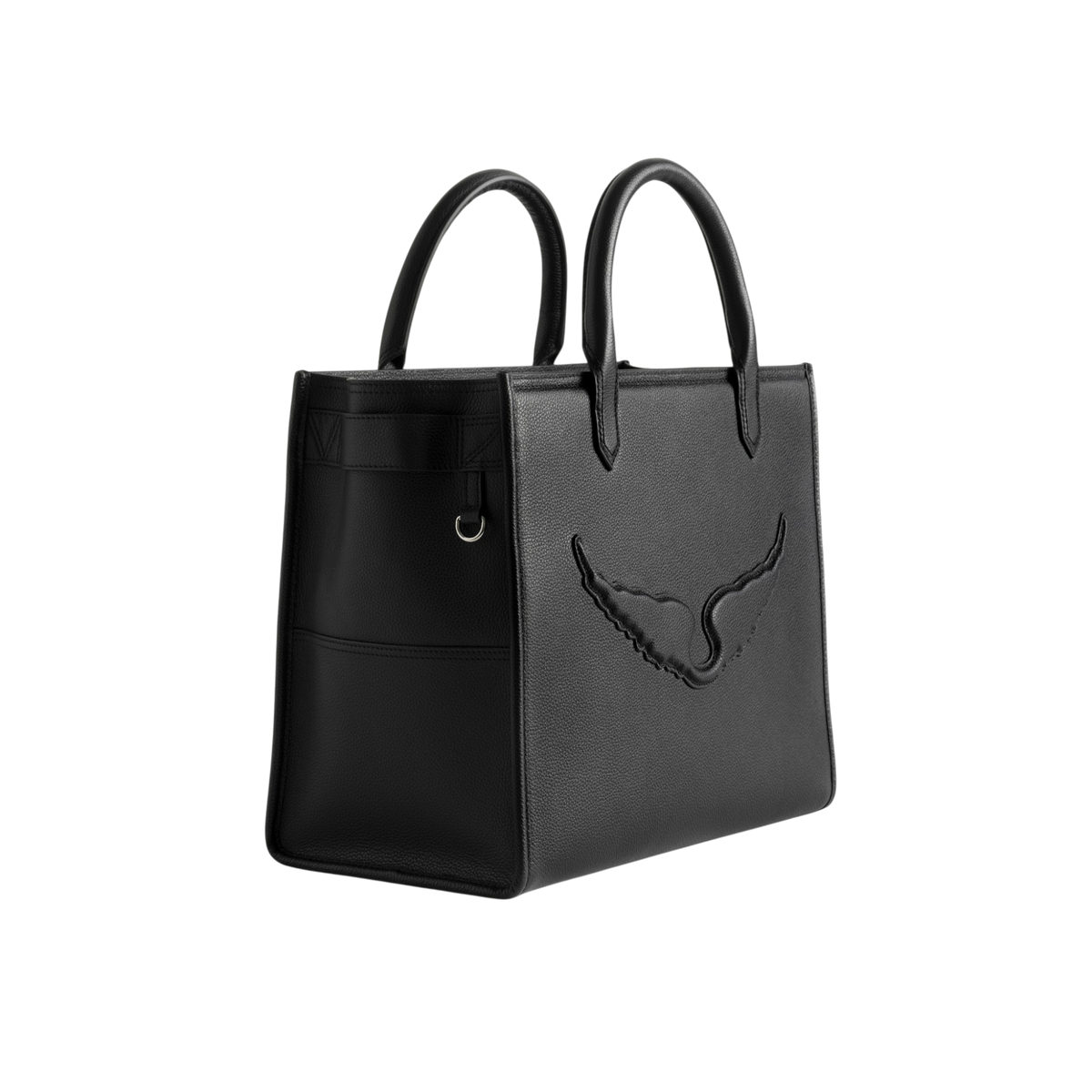 Angel Tote Grained Leather Bag - Black