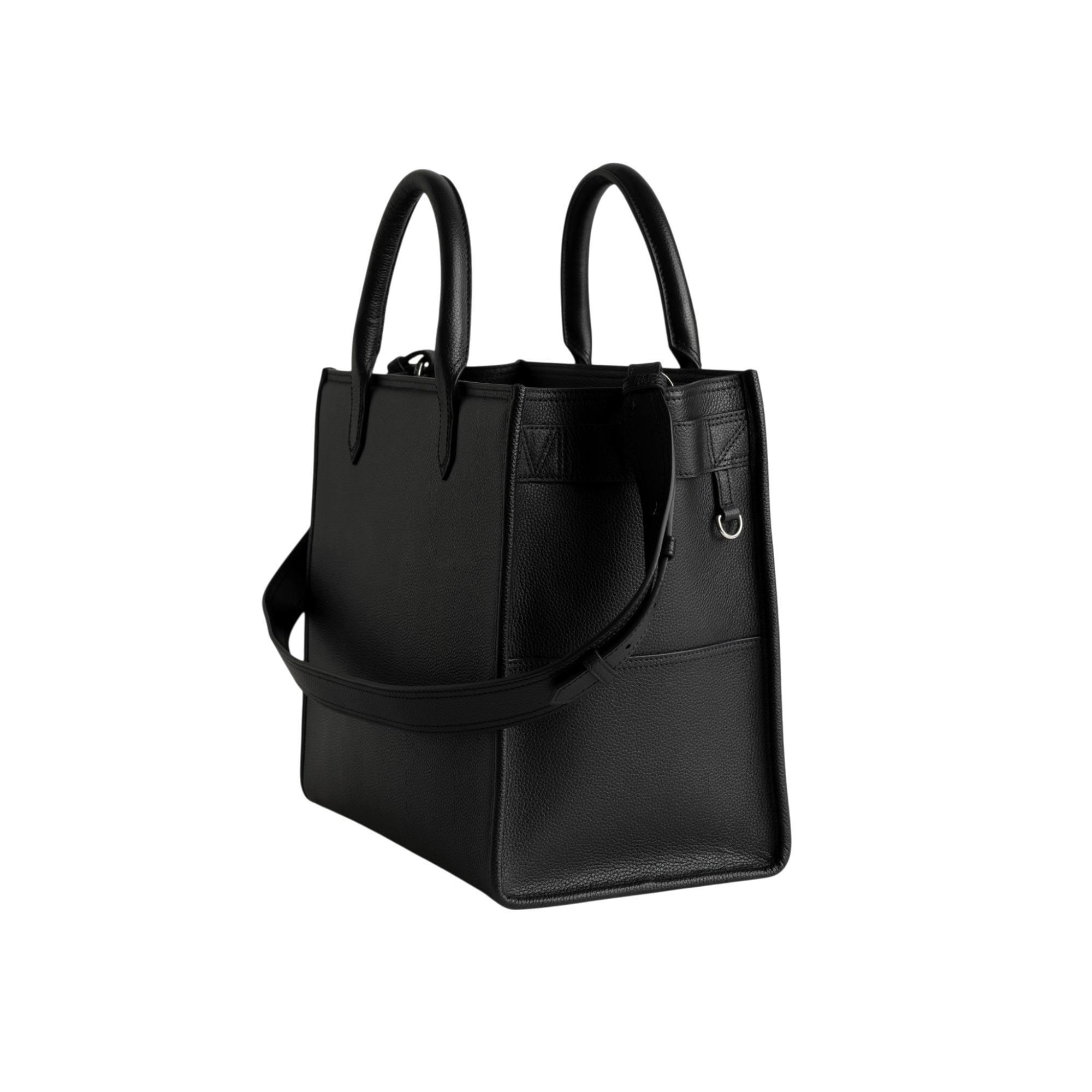 Angel Tote Grained Leather Bag - Black