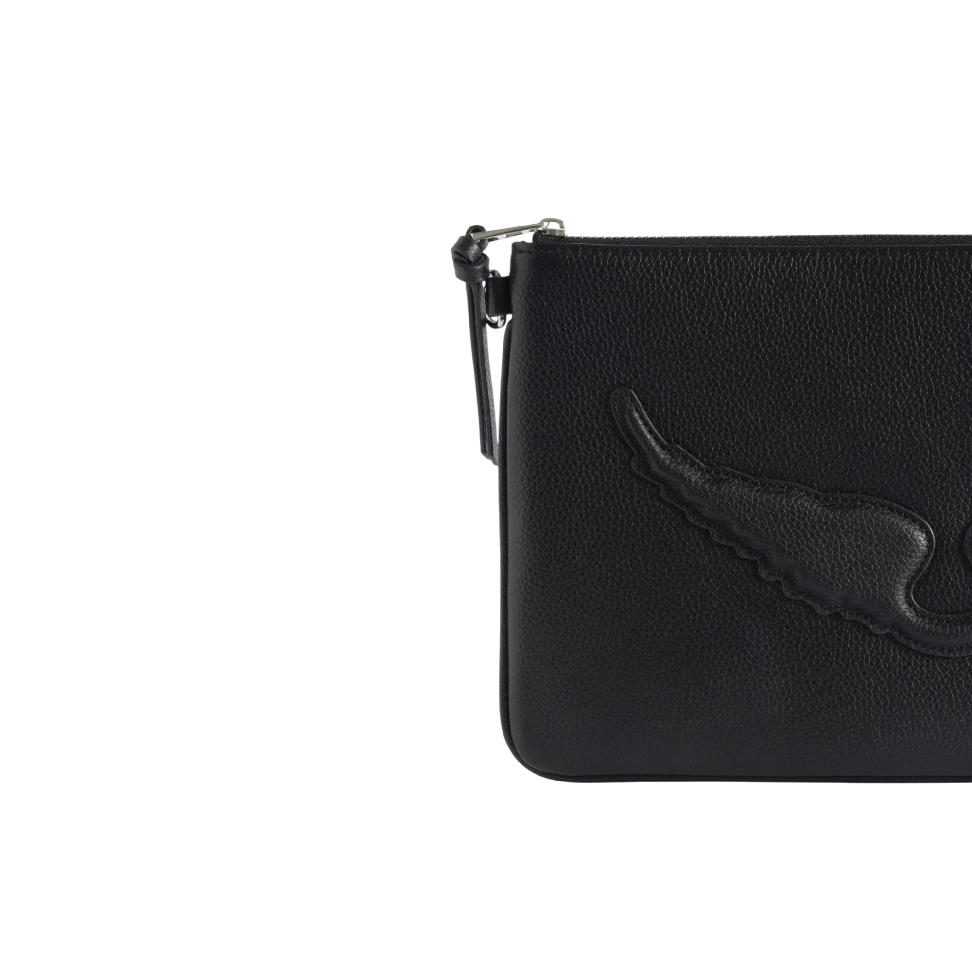 Angel Grained Leather Pouch - Black