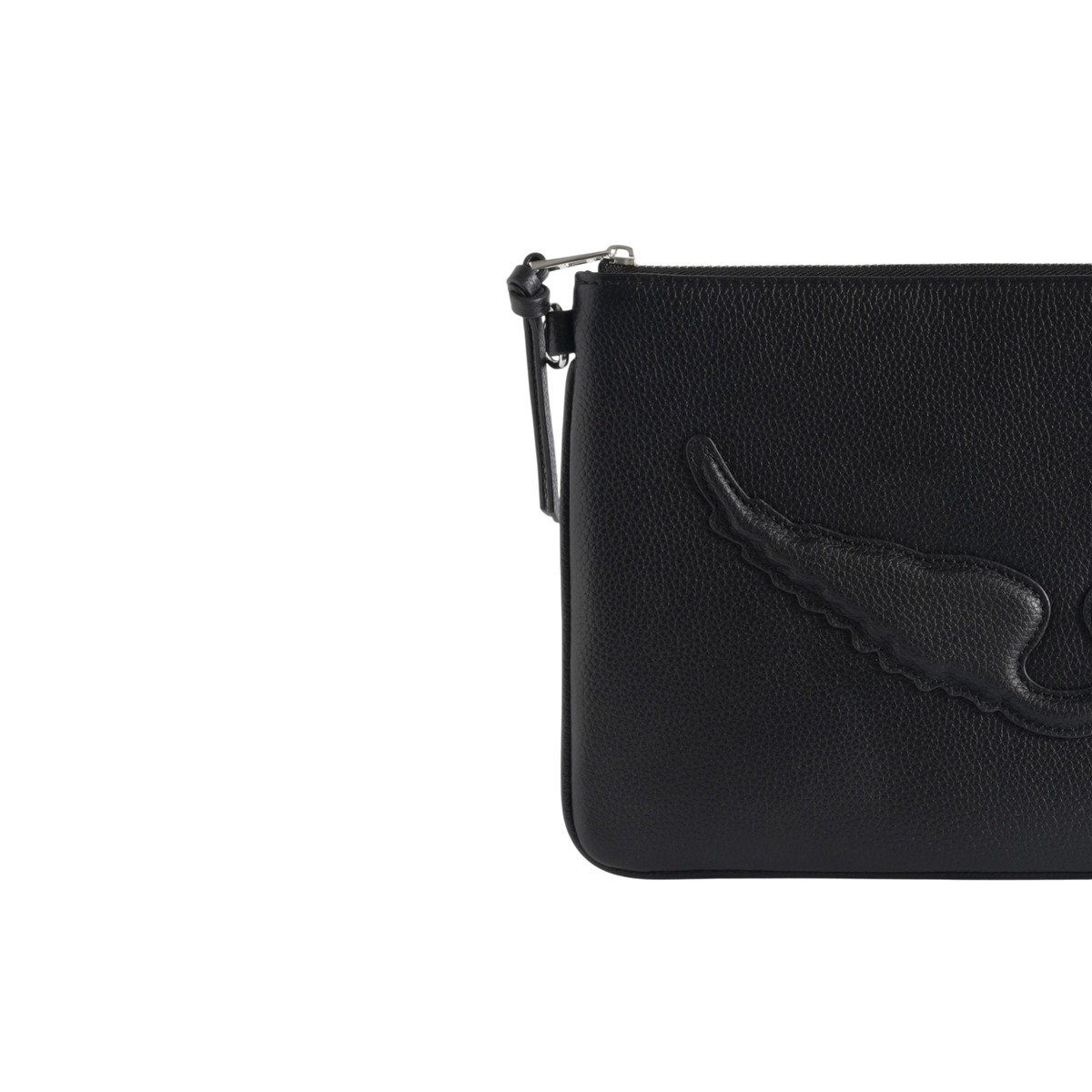 Angel Grained Leather Pouch - Black