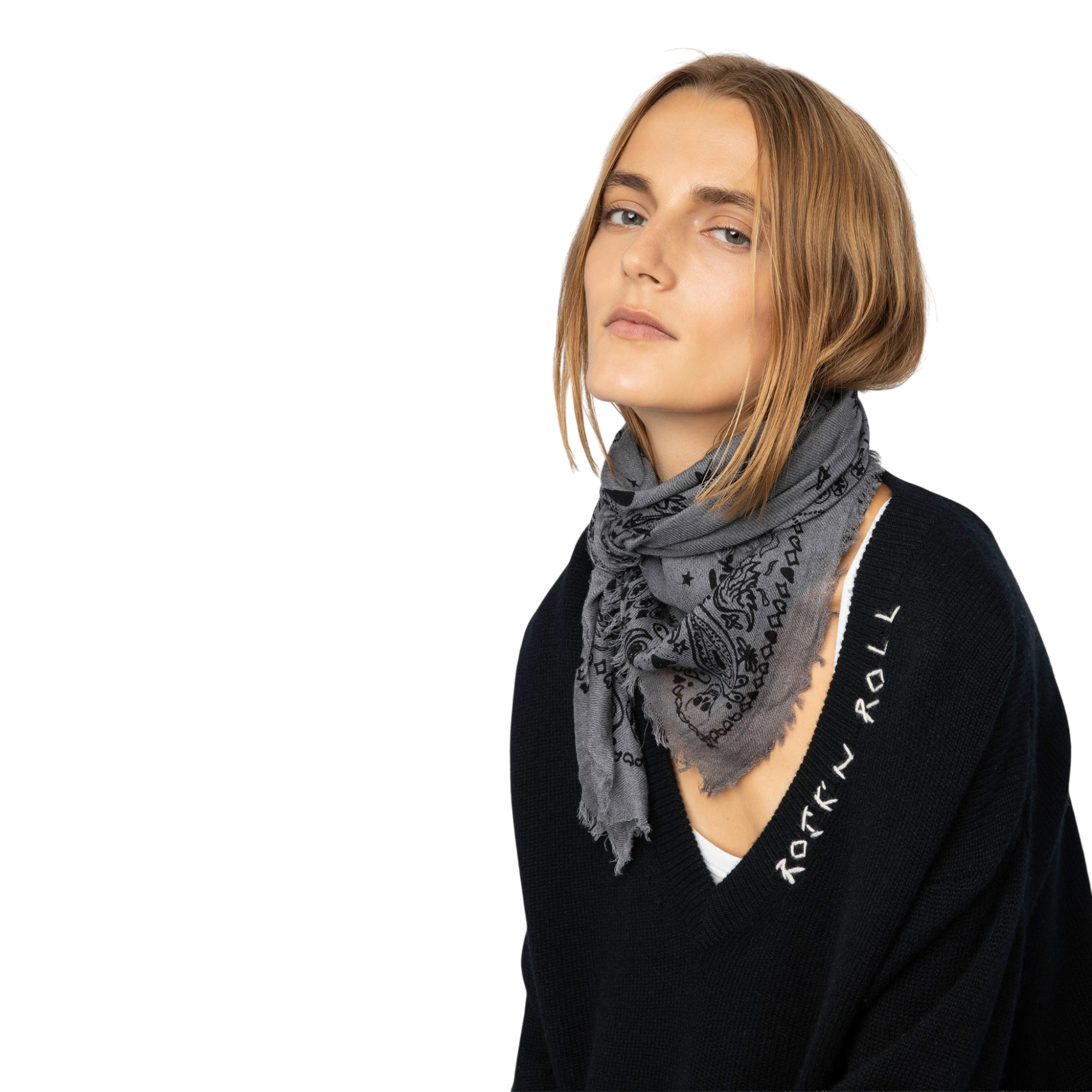 Nuage Bandana 90 Feather Cashmere Scarf - Road Grey