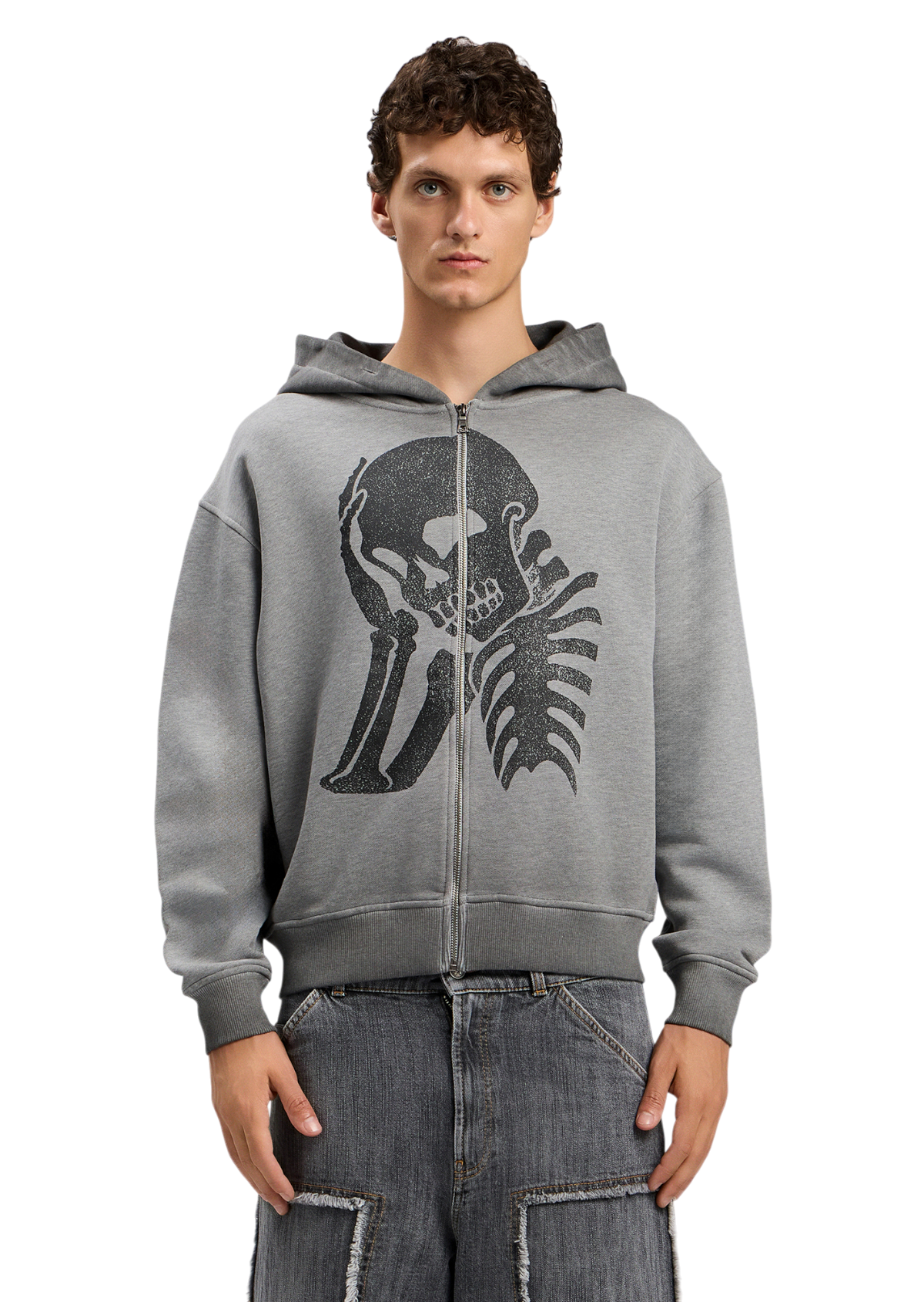 Skull Zipped Loose Hoodie