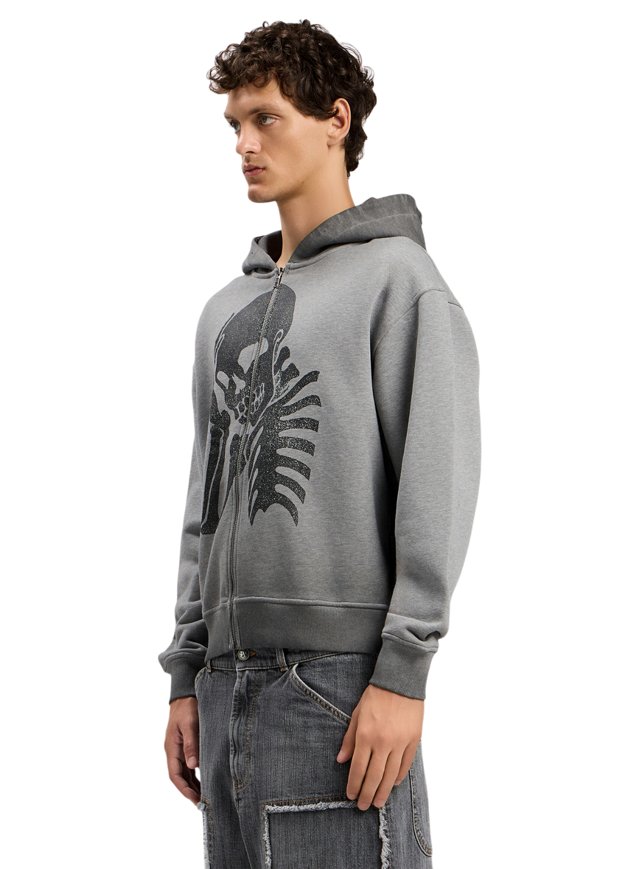Skull Zipped Loose Hoodie