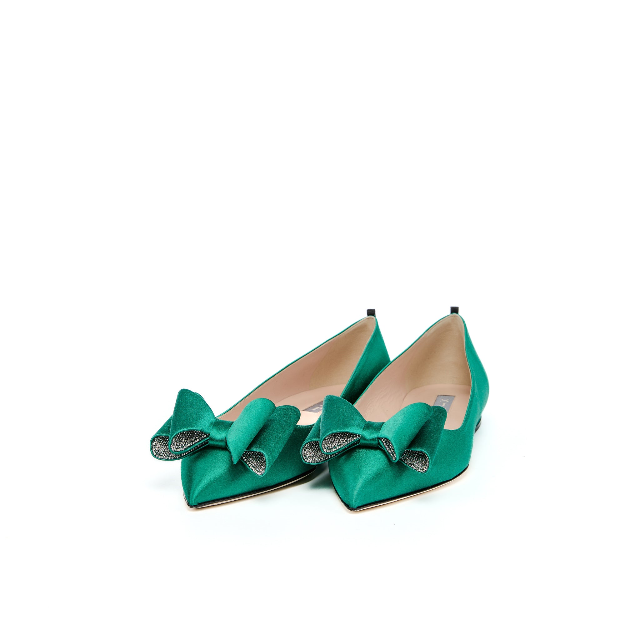 SJP By Sarah Jessica Parker Russell Emerald Green Satin 10mm Flats