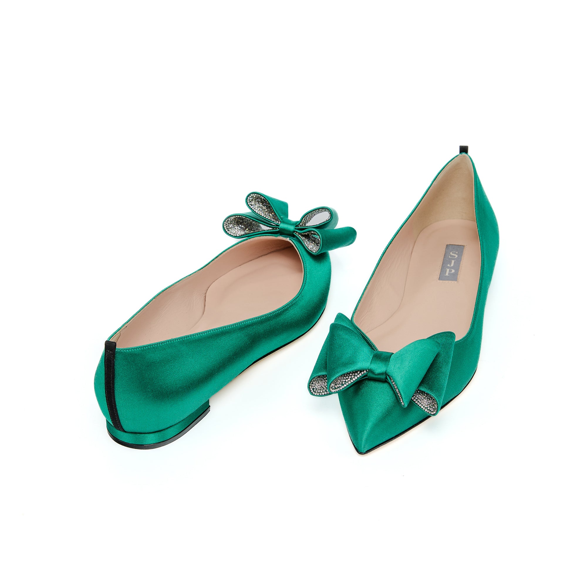 SJP By Sarah Jessica Parker Russell Emerald Green Satin 10mm Flats