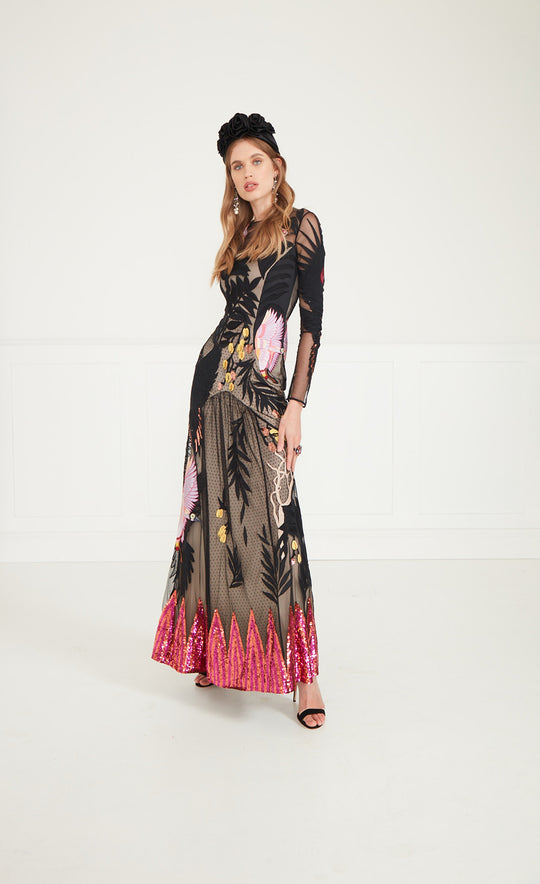 Temperley London Opera Tattoo Dress Black Mix