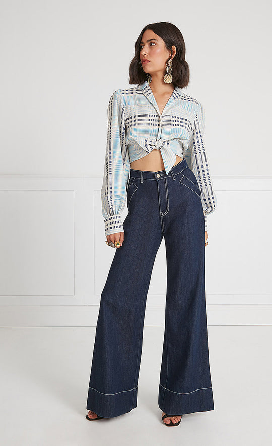 Temperley London Fontana Wide Leg Jeans Blue