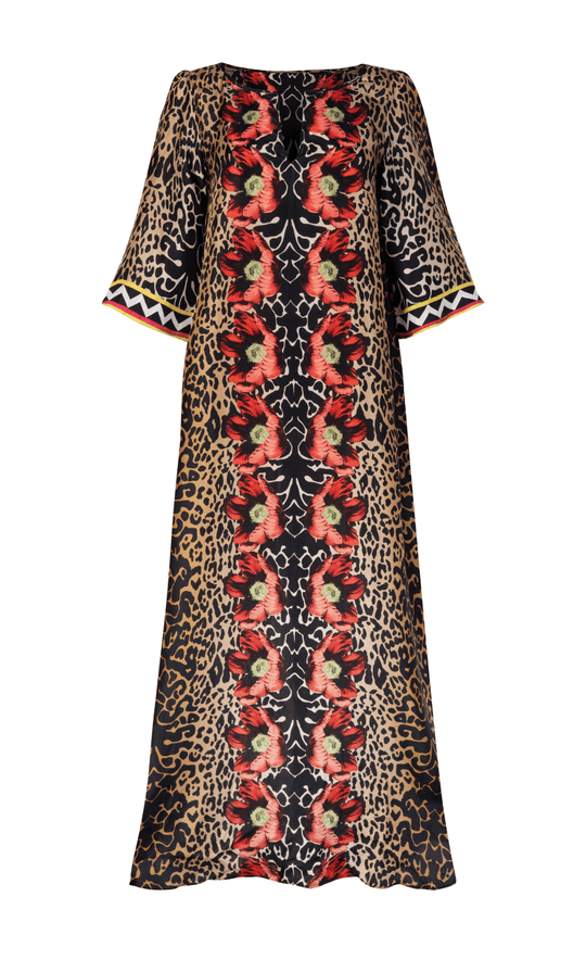 Temperley London Sleeved Kaftan Leopard Print