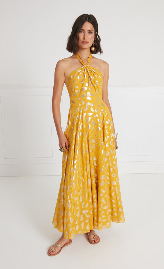 Temperley London Lorene Halter Dress Golden Yellow