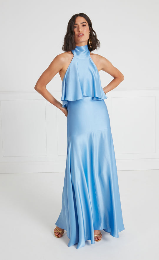 Temperley London Lee Halterneck Dress Cornflower