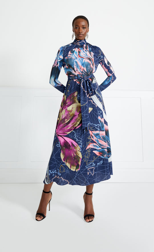 Temperley London Dora Print Dress Dark Sapphire