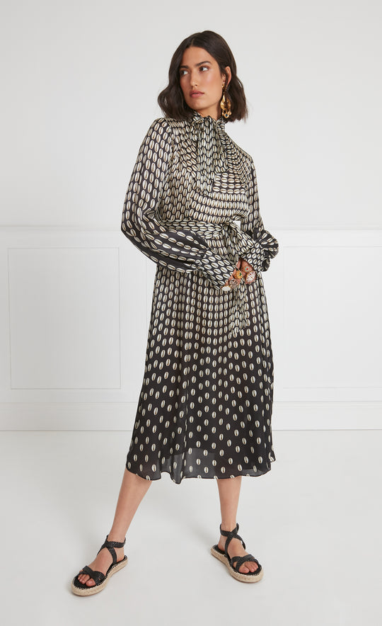 Temperley London Cowrie Print Sleeved Dress Black