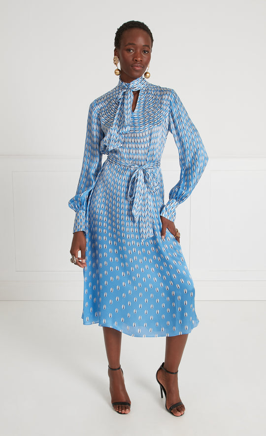 Temperley London Cowrie Print Sleeved Dress Cornflower