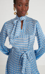 Temperley London Cowrie Print Sleeved Dress Cornflower