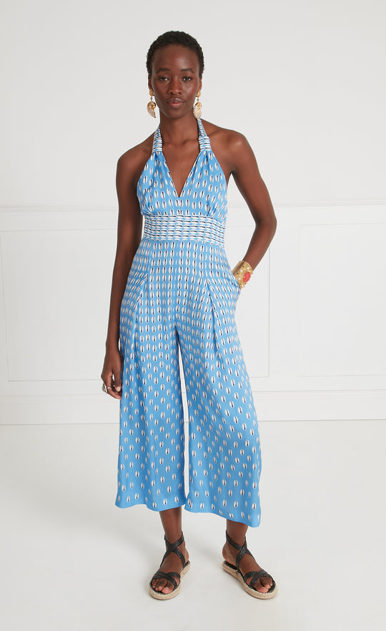 Temperley London Cowrie Print Jumpsuit Cornflower