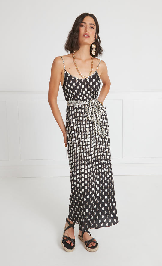 Temperley London Cowrie Print Slip Dress Black