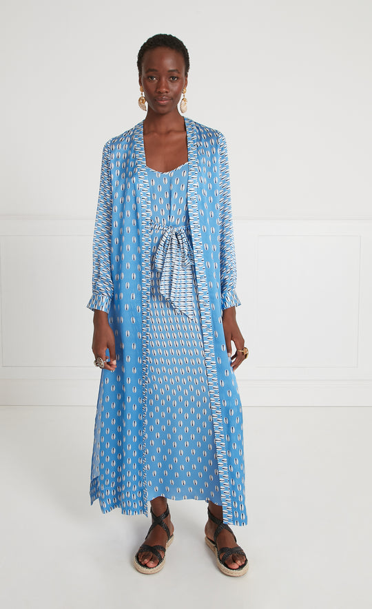 Temperley London Cowrie Print Coat Cornflower
