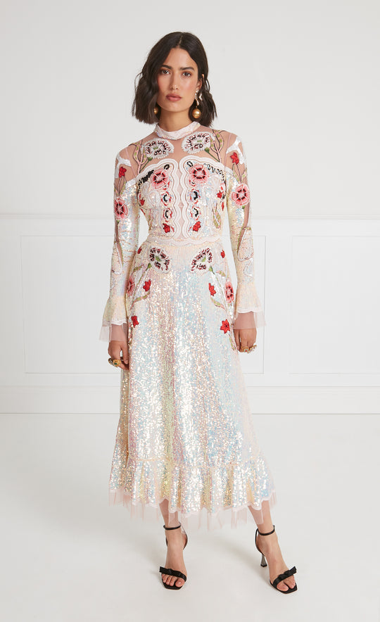 Temperley London Remi Midi Show Dress Iridescent Rose