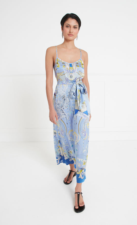 Carline Printed Slip Dress Vista Blue