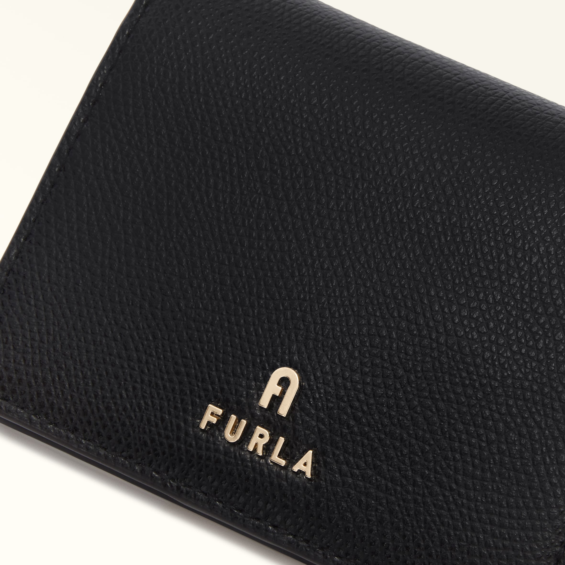 Furla Camelia Black Compact Bifold Coin Wallet - Small