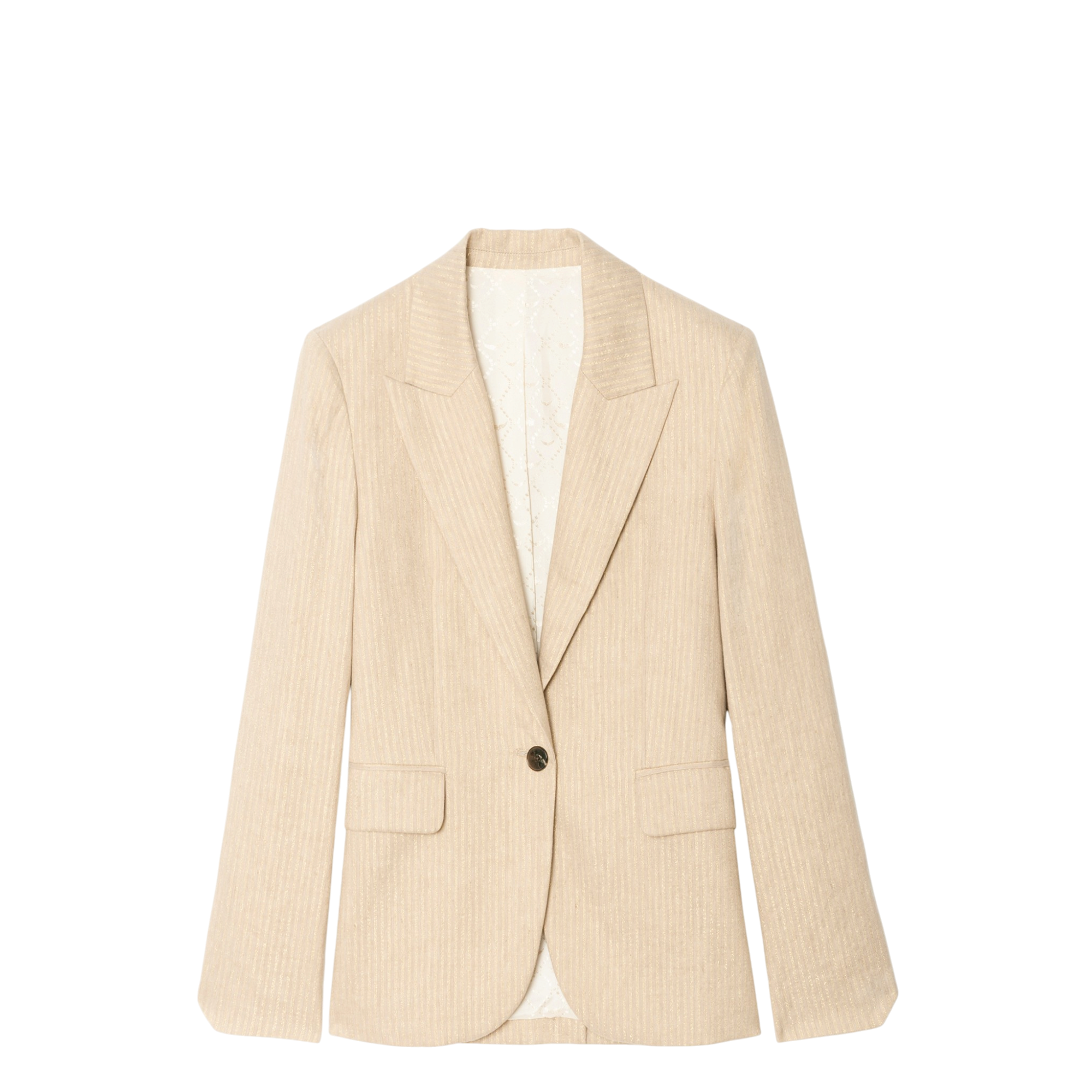 Vavy Tailleur Pinstripe Linen-Cotton Blazer - Cookie Beige