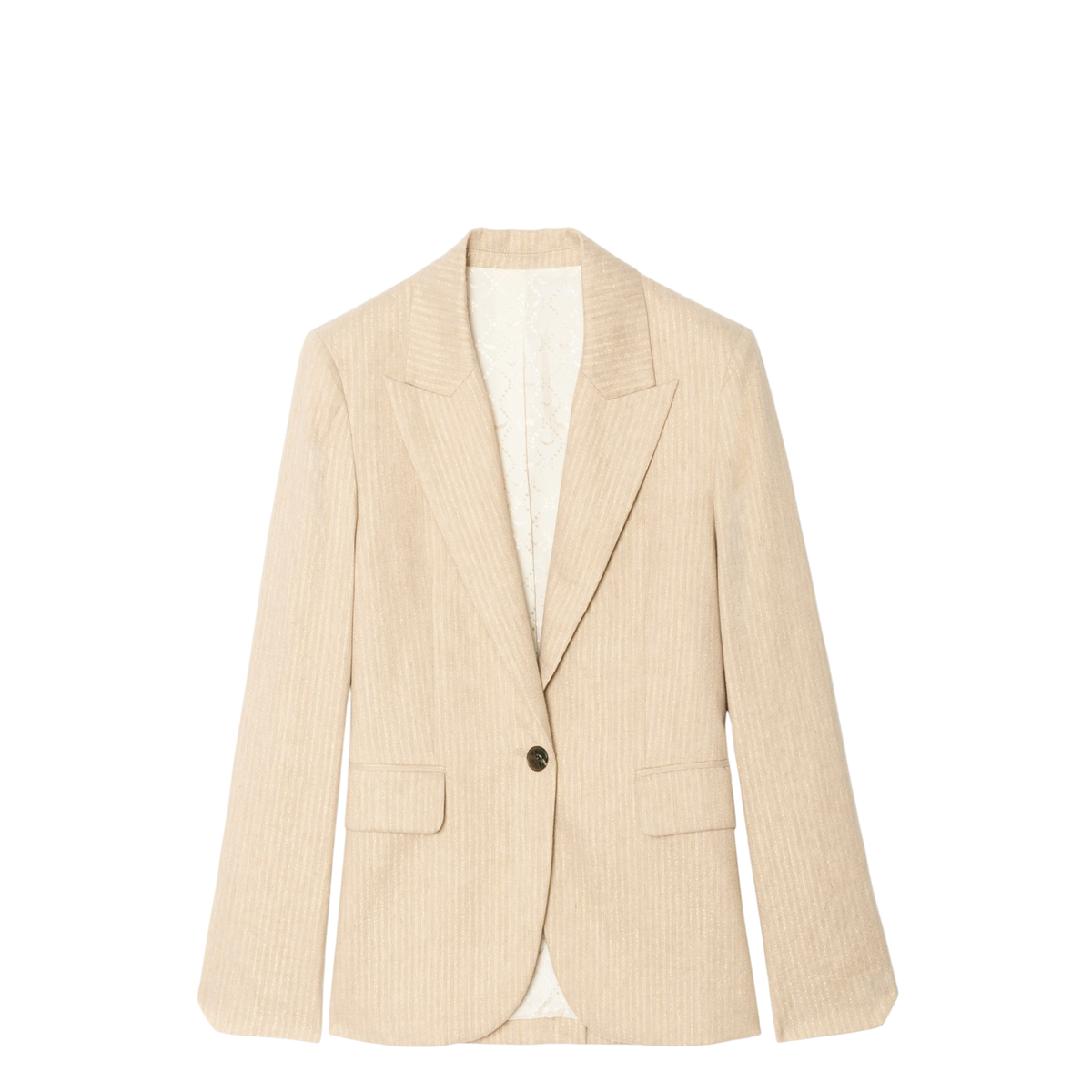 Vavy Tailleur Pinstripe Linen-Cotton Blazer - Cookie Beige