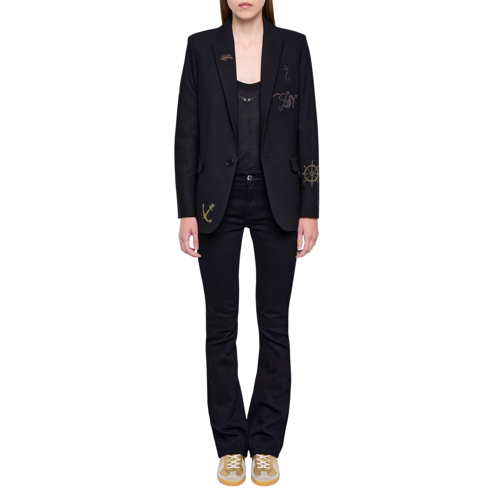 Valse Multicolour Rhinestone Tailored Blazer - Black
