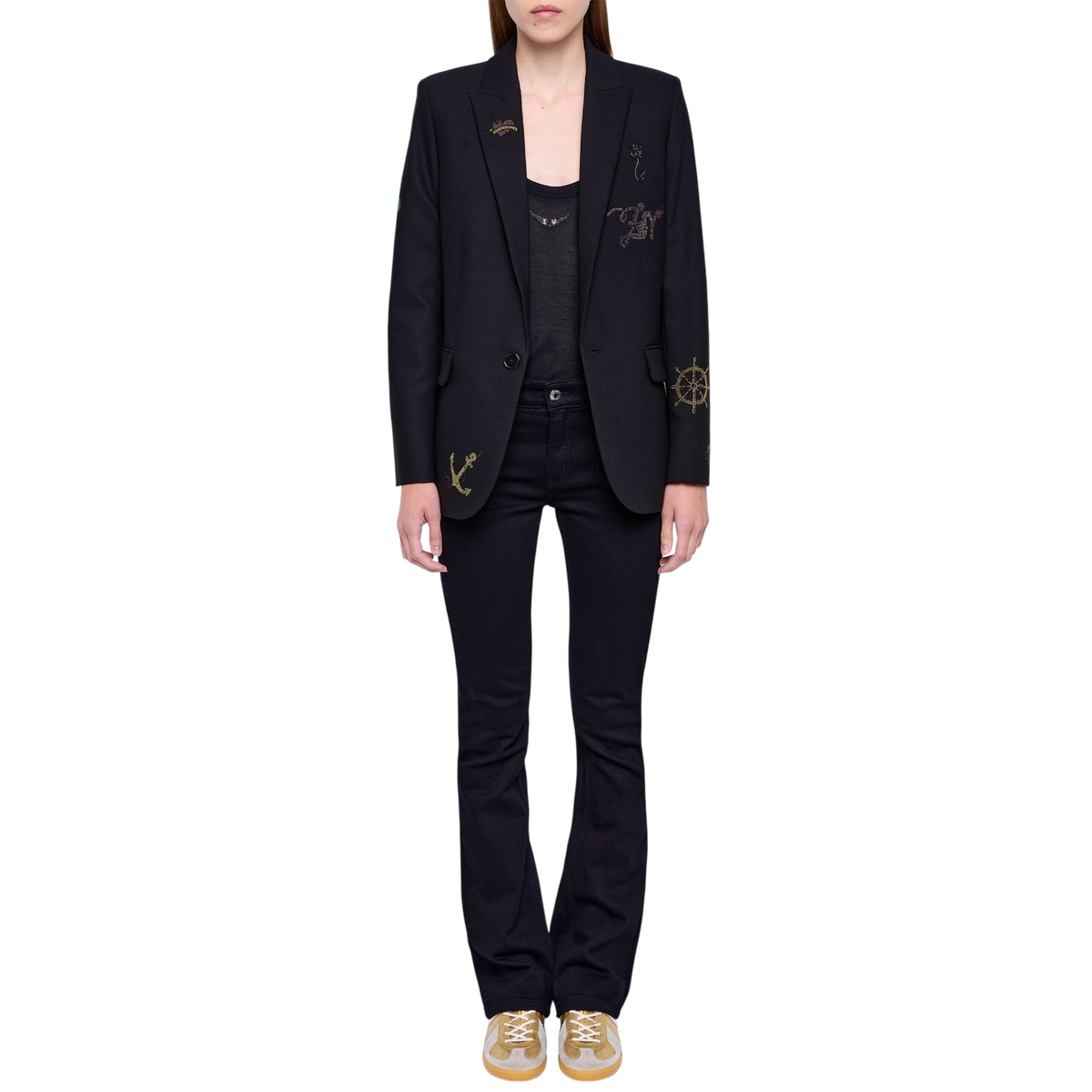 Valse Multicolour Rhinestone Tailored Blazer - Black