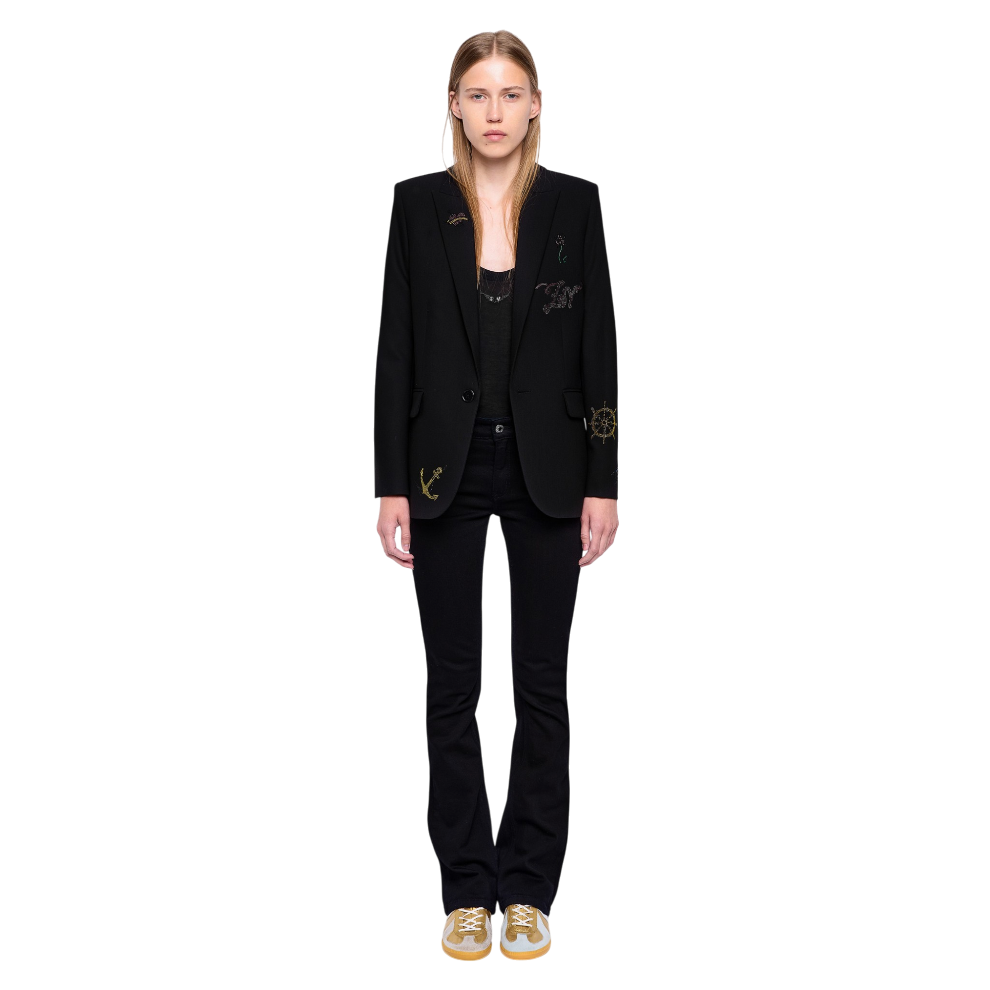 Valse Multicolour Rhinestone Tailored Blazer - Black