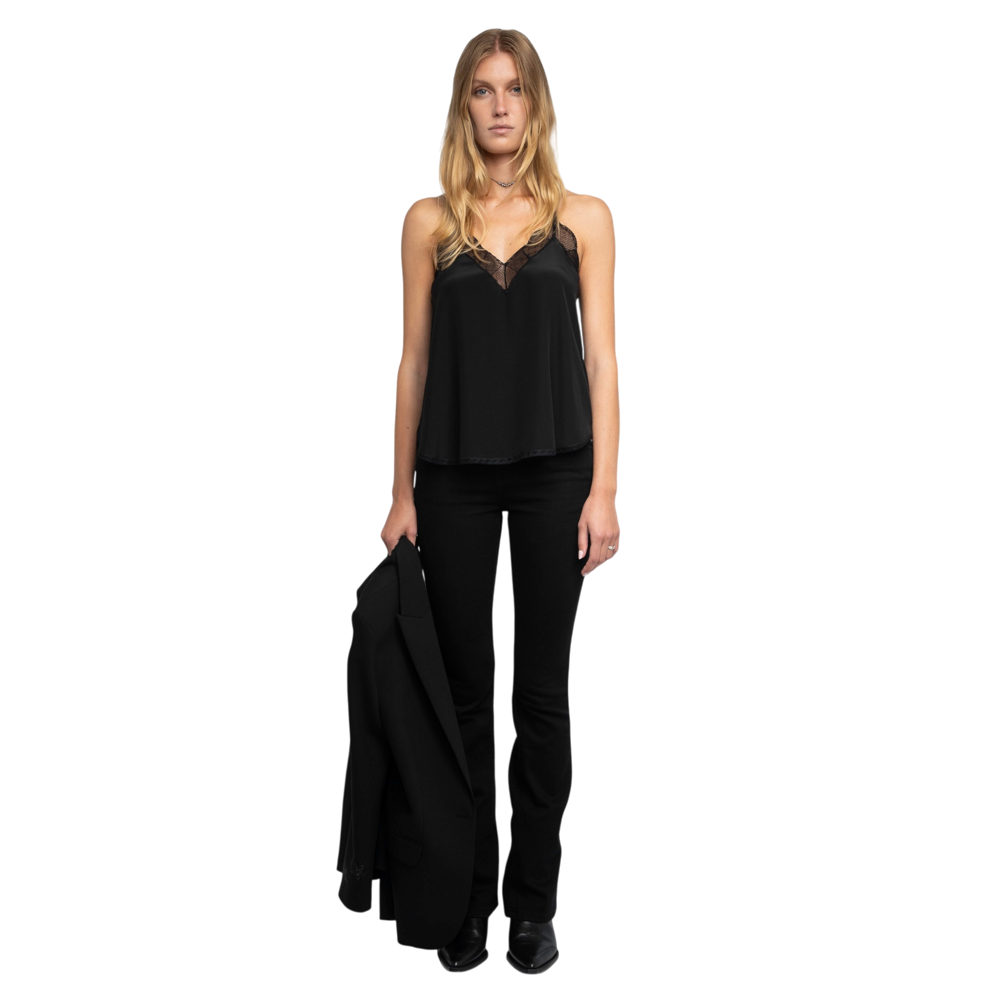 Christy Silk Lace-Trim Camisole - Black