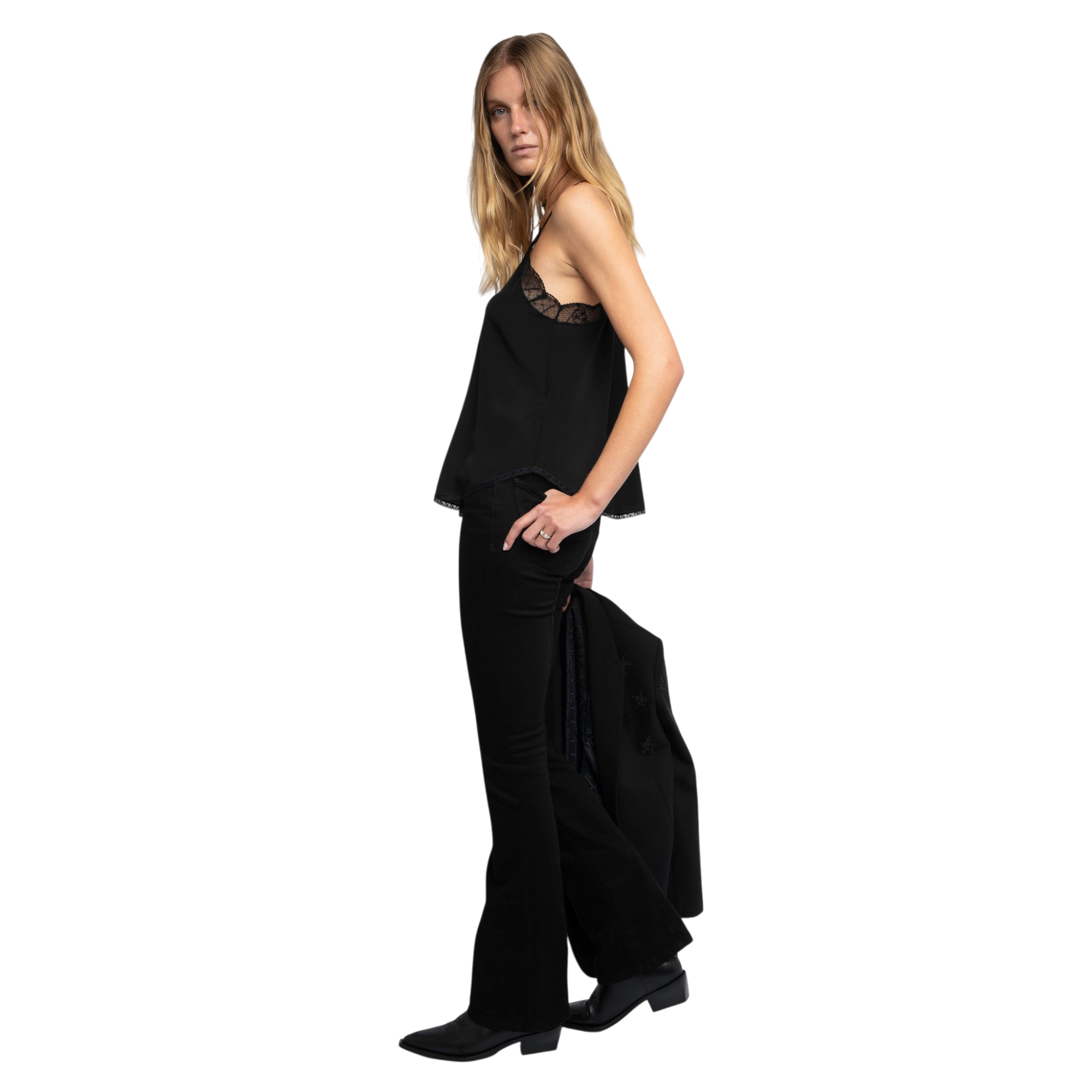 Christy Silk Lace-Trim Camisole - Black