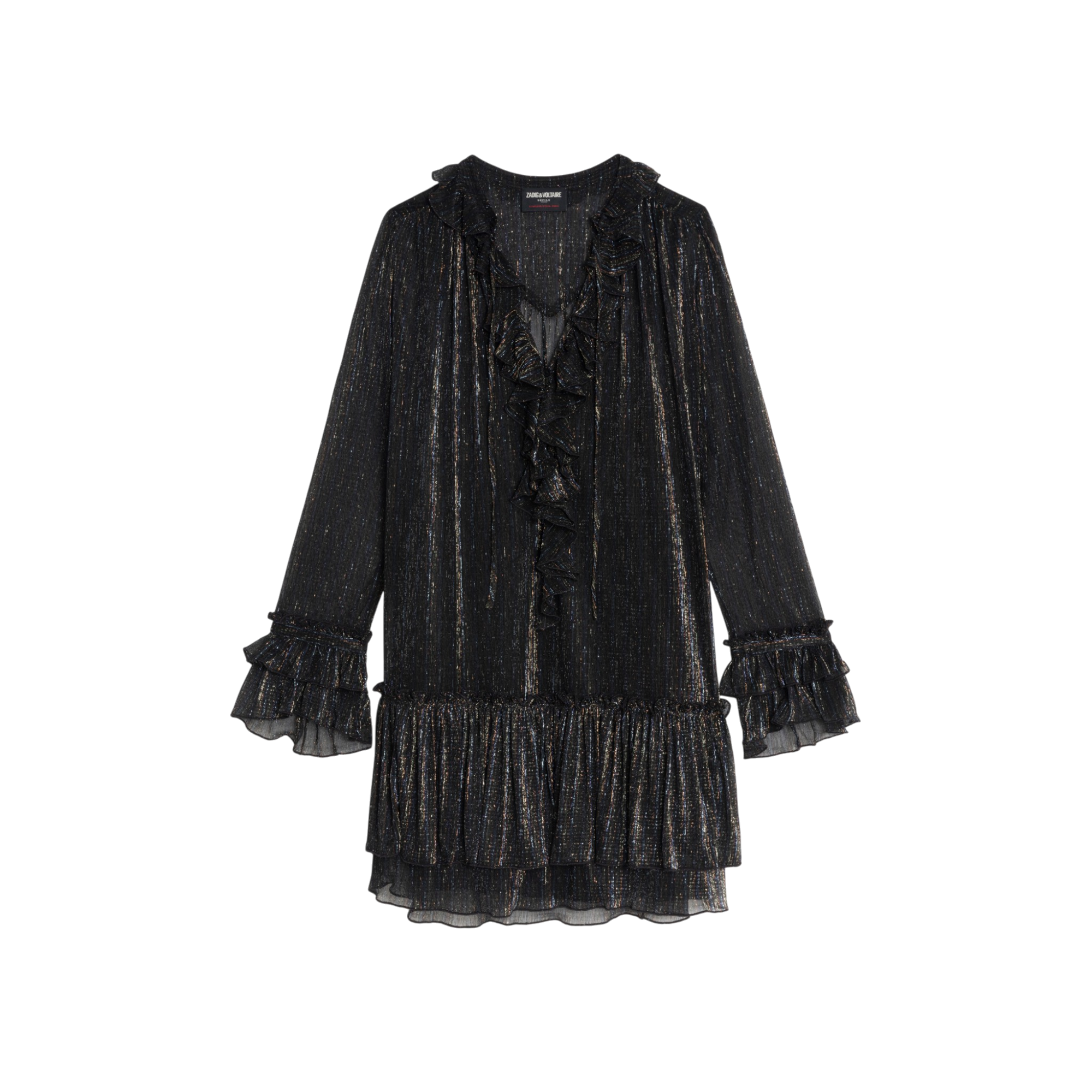 Ralice Shimmer Ruffle Mini Dress - Black