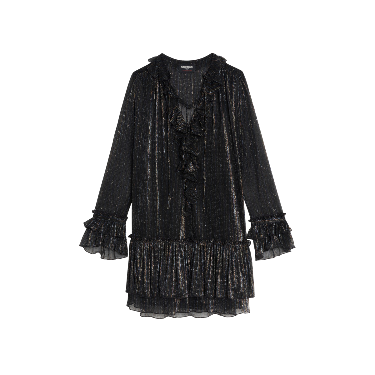 Ralice Shimmer Ruffle Mini Dress - Black