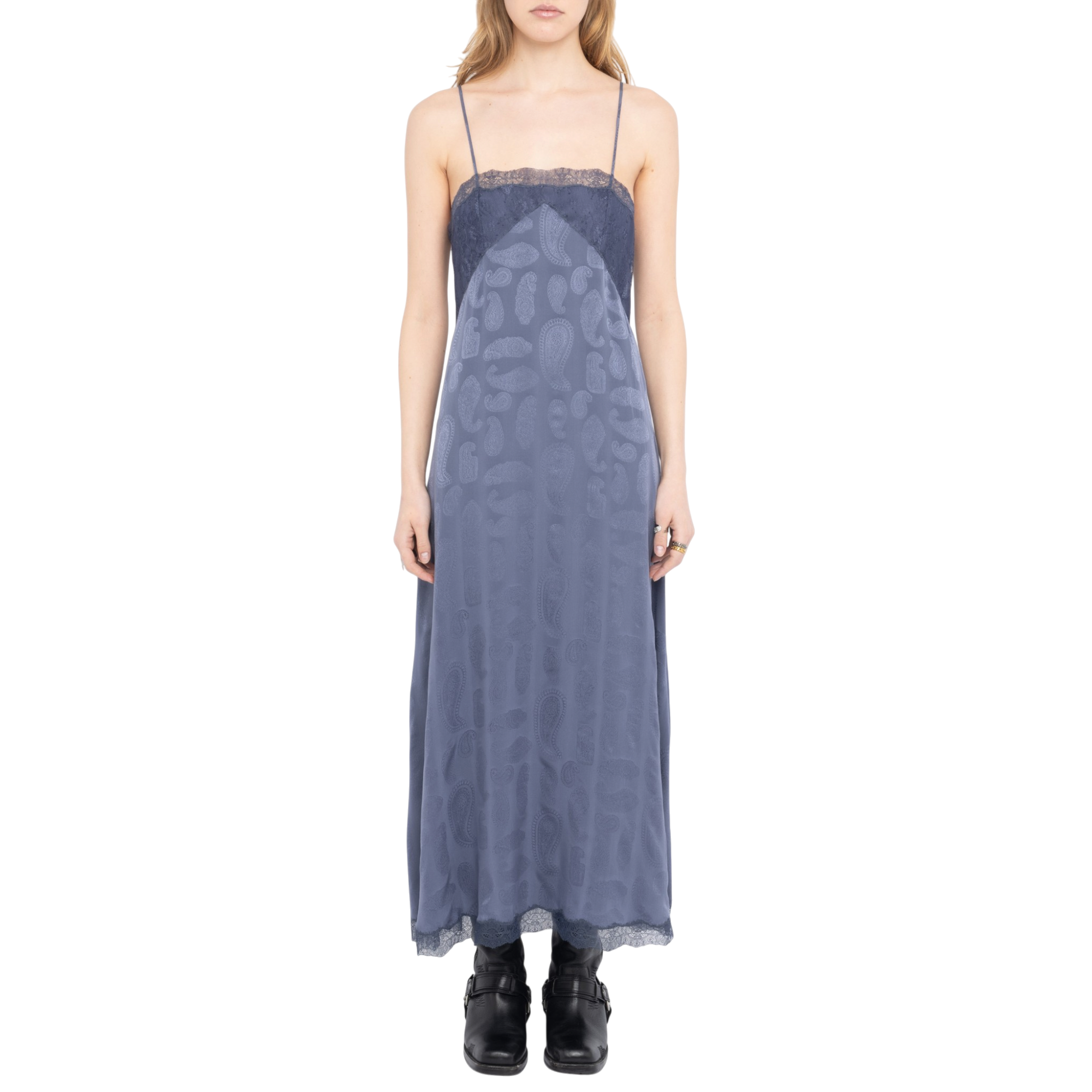 Ridar Paisley Jacquard Silk Midi Slip Dress - Storm Blue