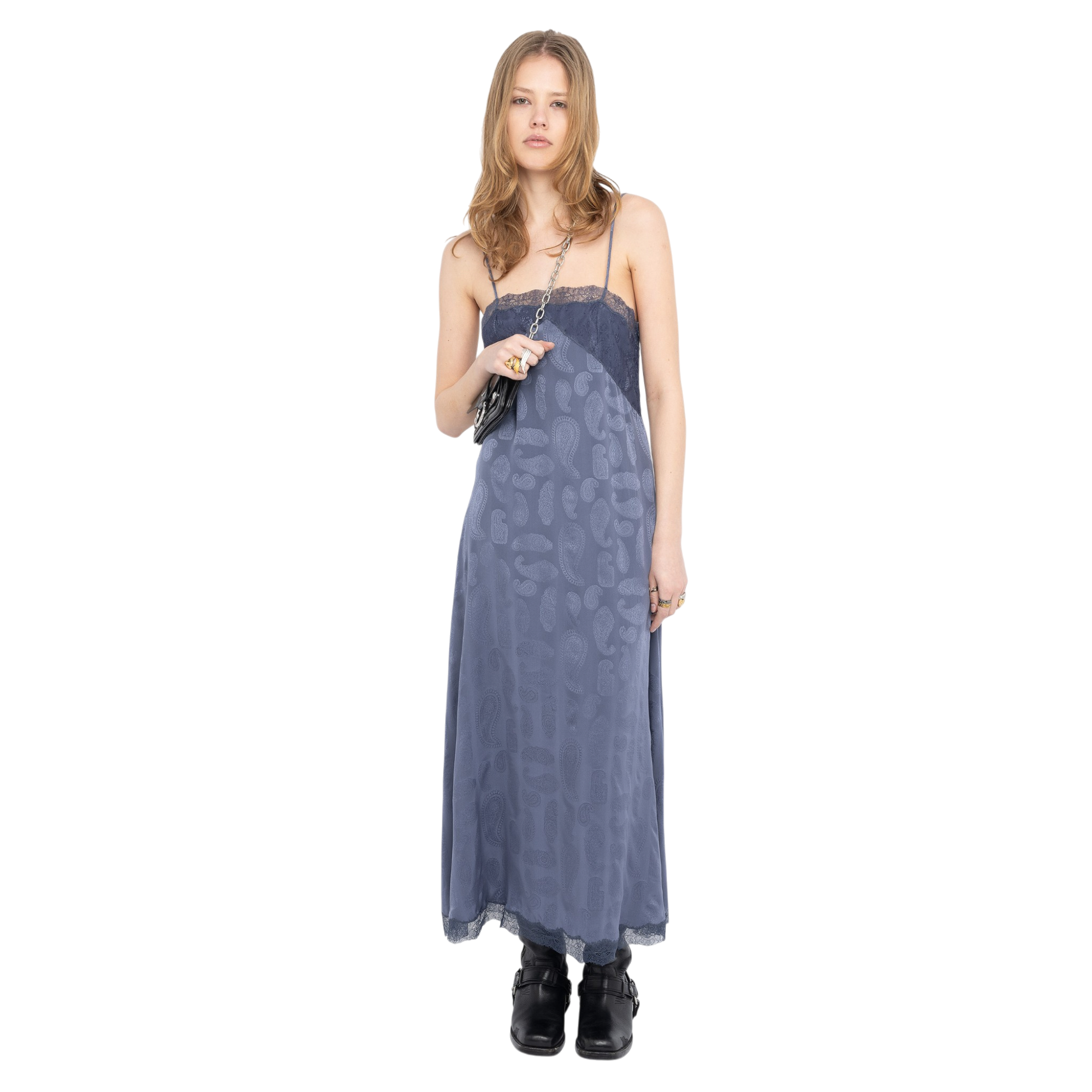 Ridar Paisley Jacquard Silk Midi Slip Dress - Storm Blue