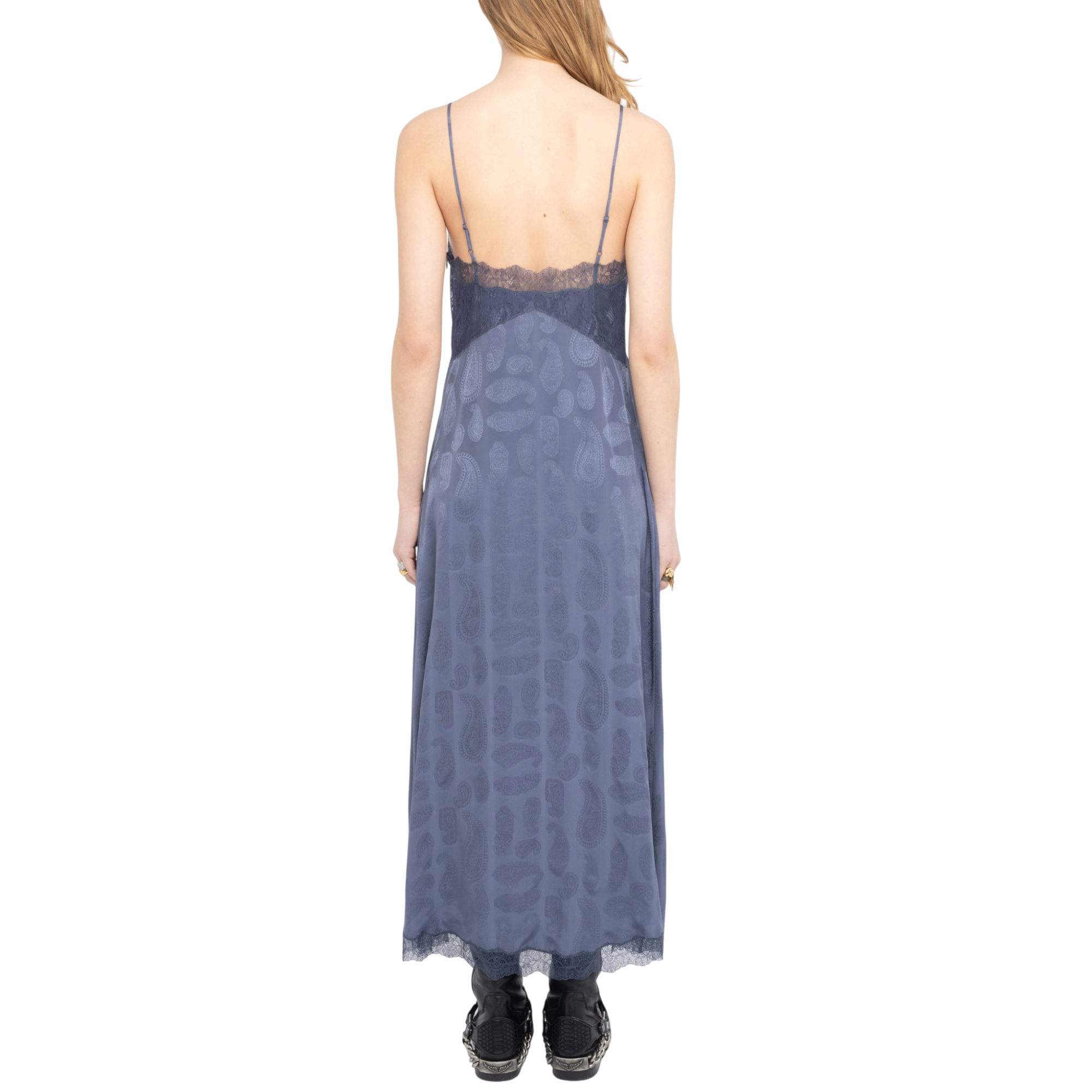 Ridar Paisley Jacquard Silk Midi Slip Dress - Storm Blue