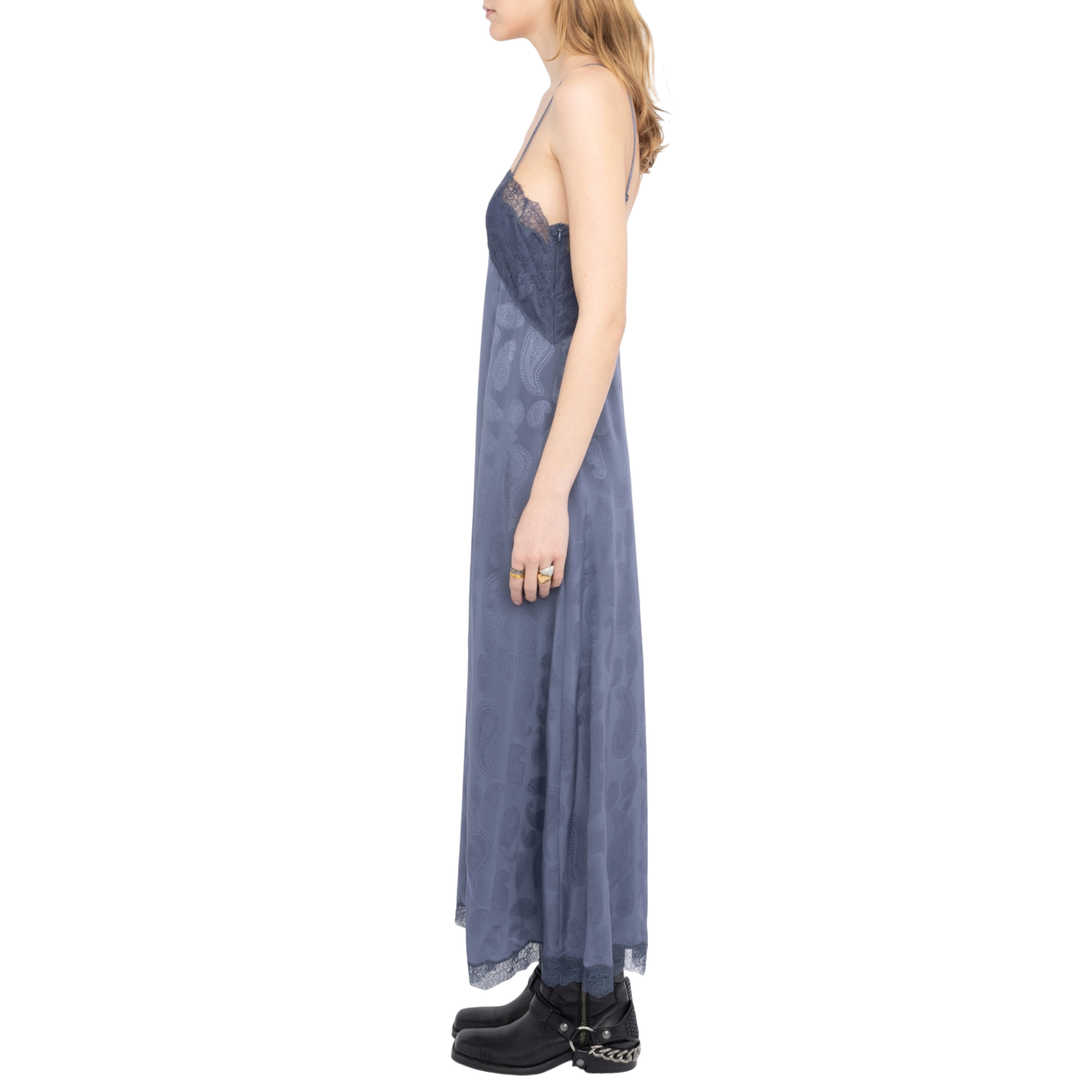 Ridar Paisley Jacquard Silk Midi Slip Dress - Storm Blue