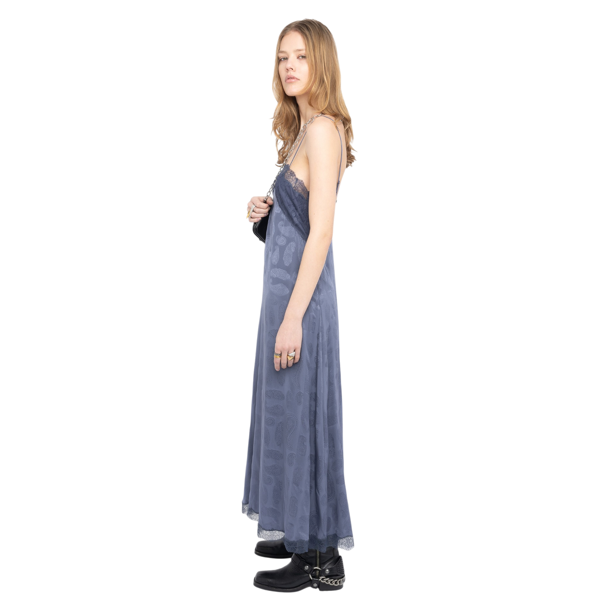 Ridar Paisley Jacquard Silk Midi Slip Dress - Storm Blue