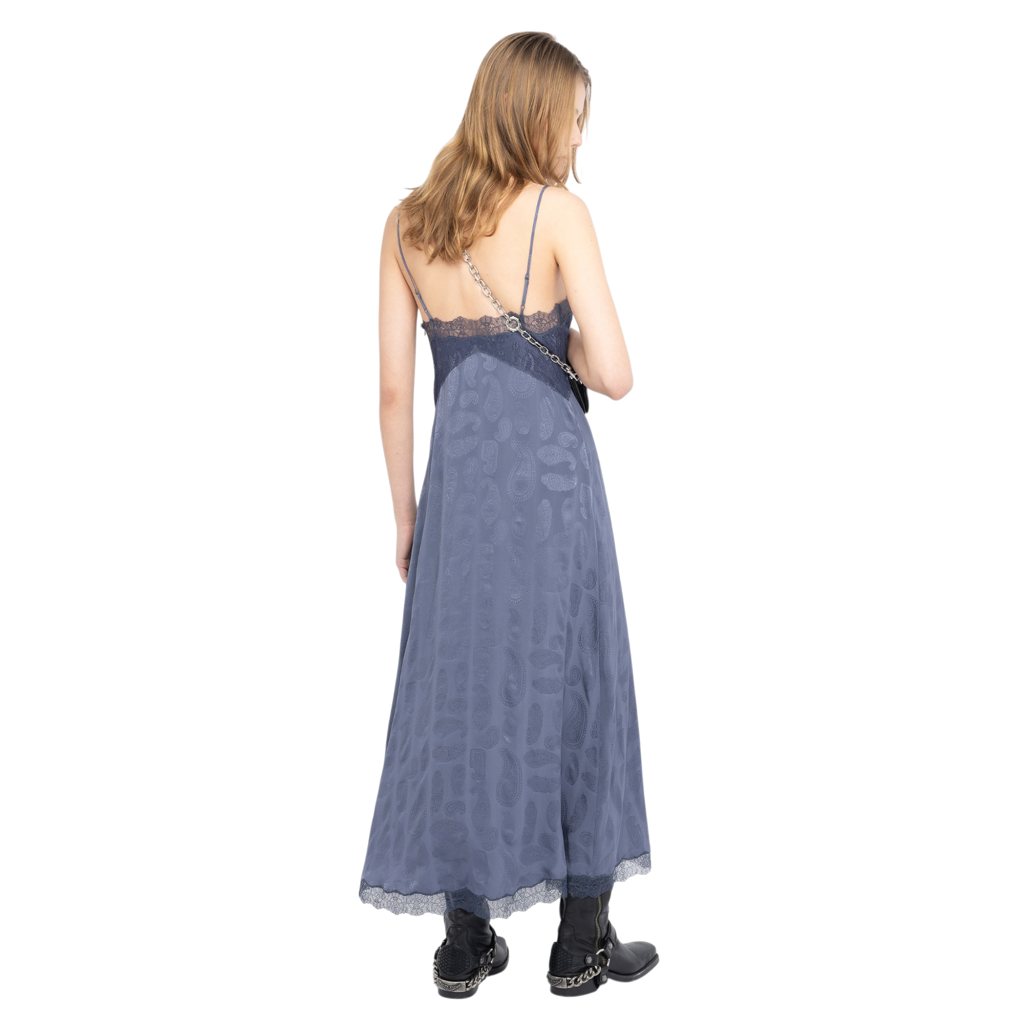 Ridar Paisley Jacquard Silk Midi Slip Dress - Storm Blue