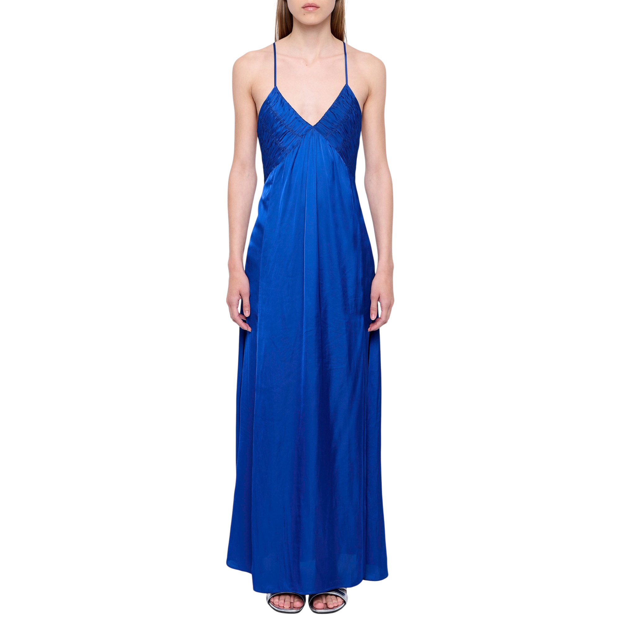 Rayonne Pleated Satin Maxi Dress - Electric Blue