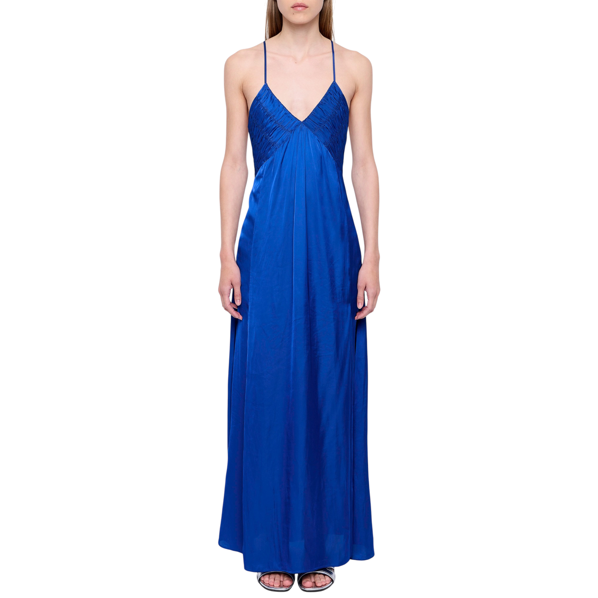 Rayonne Pleated Satin Maxi Dress - Electric Blue