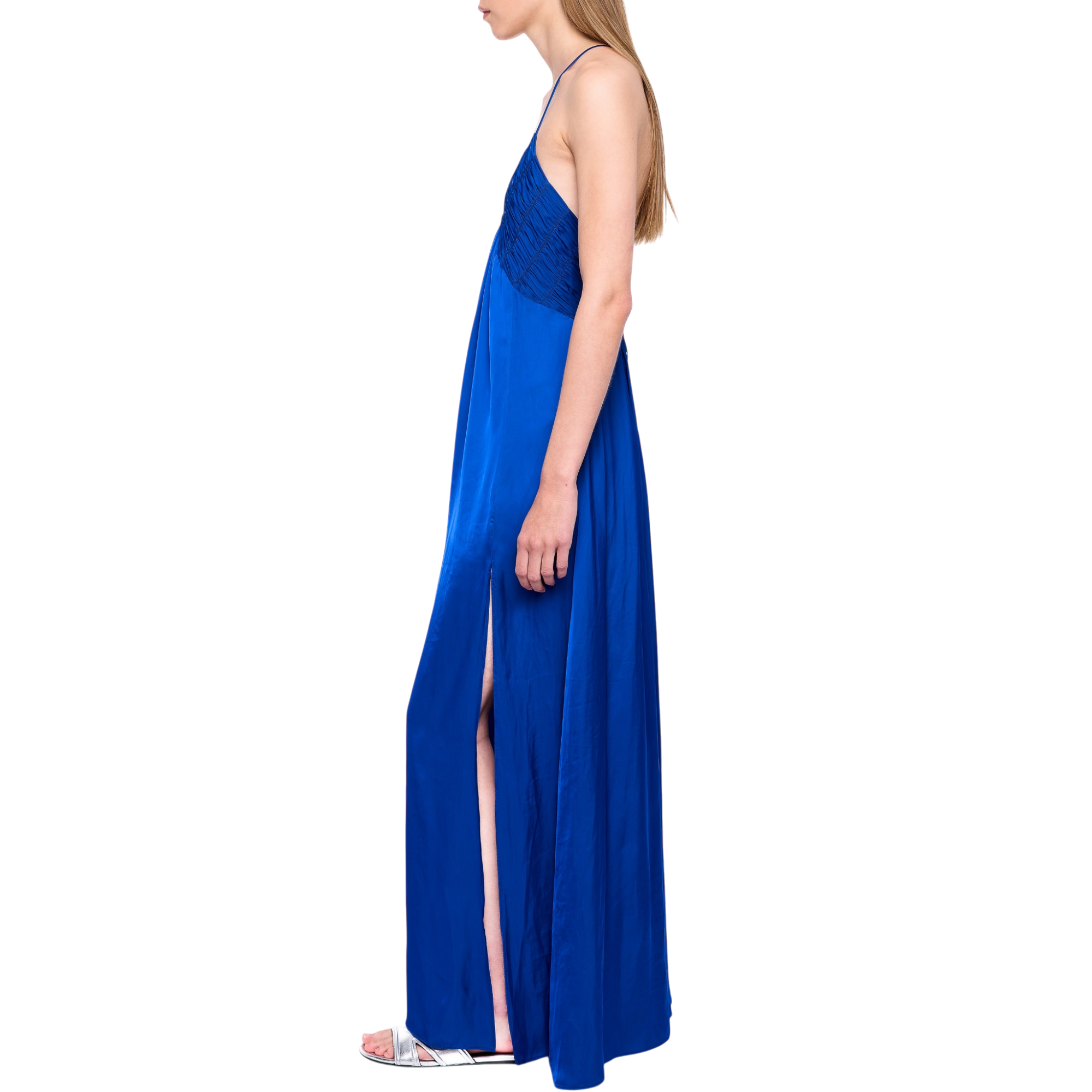 Rayonne Pleated Satin Maxi Dress - Electric Blue