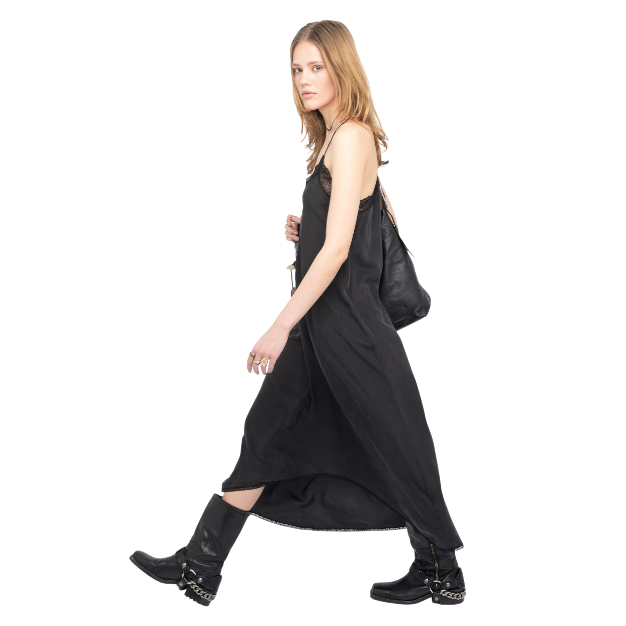 Risty Silk Lace Slip Dress - Black