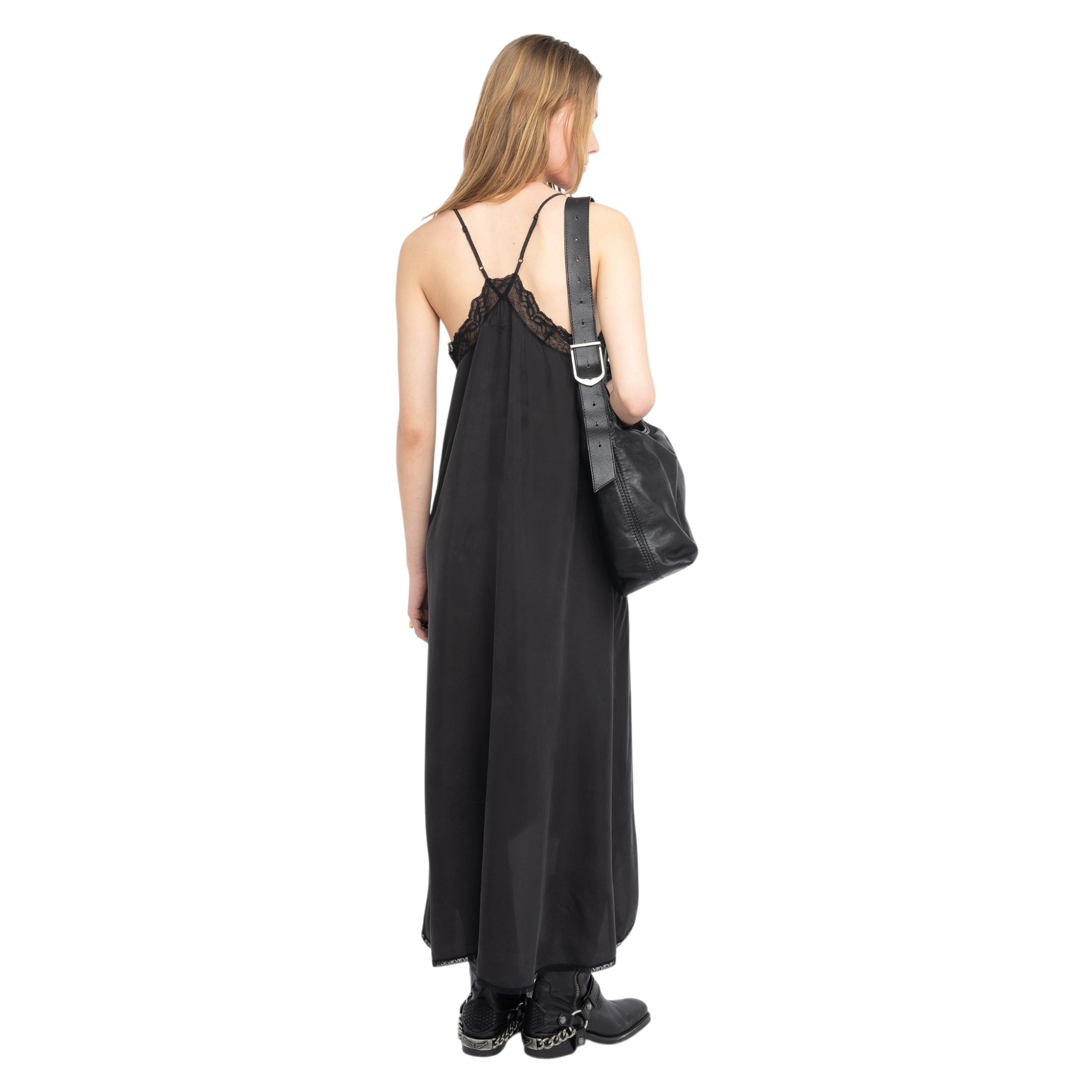 Risty Silk Lace Slip Dress - Black