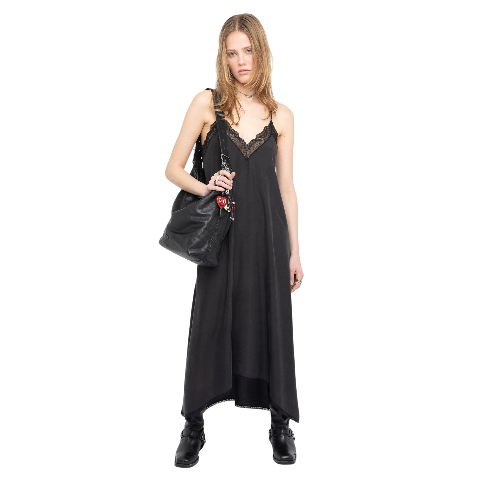 Risty Silk Lace Slip Dress - Black