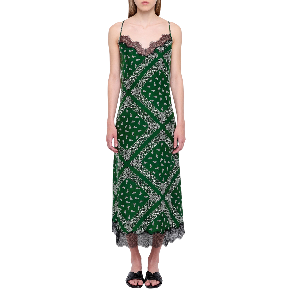 Respa Silk Bandana Lace Slip Dress - Meadow Green