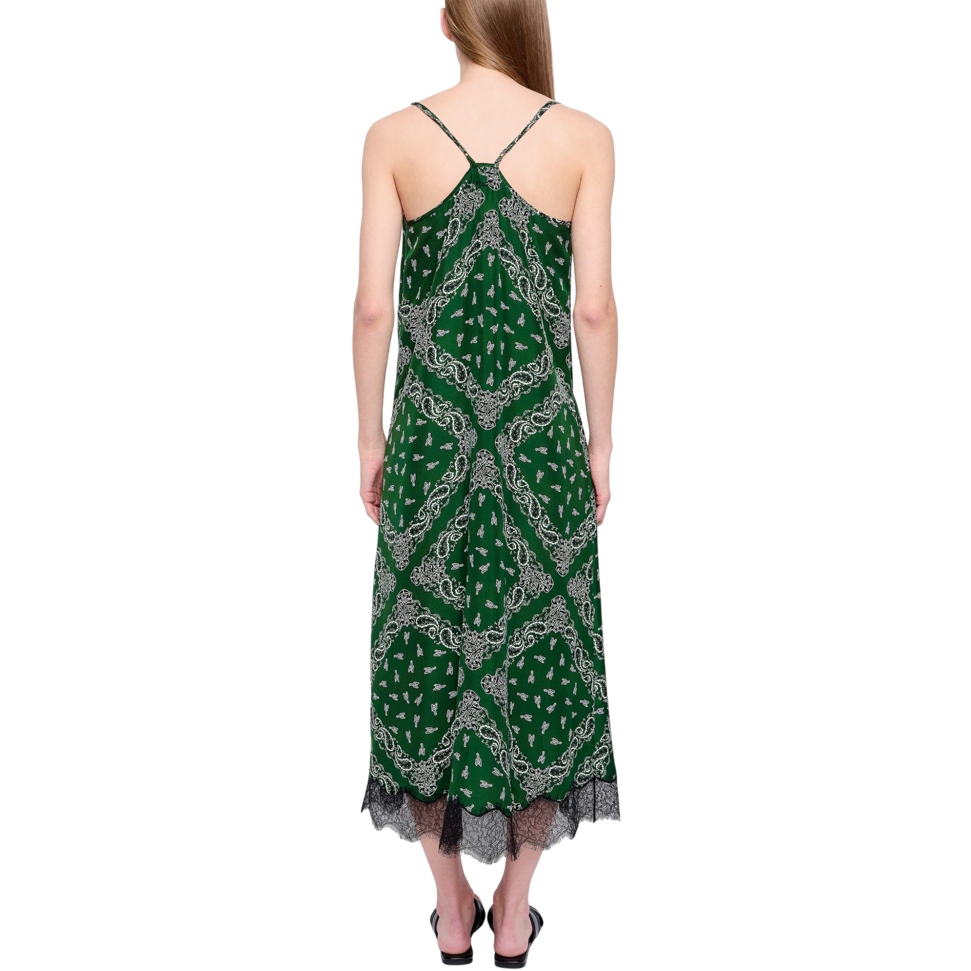 Respa Silk Bandana Lace Slip Dress - Meadow Green
