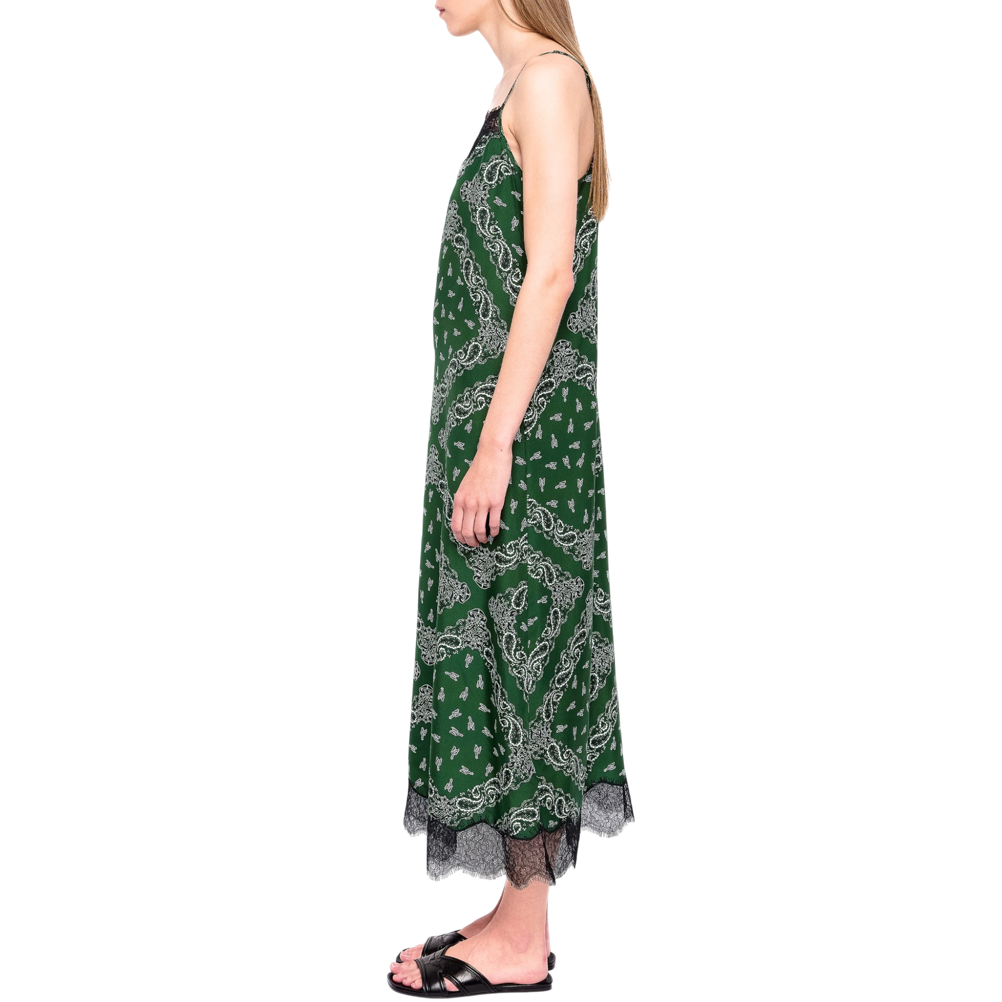 Respa Silk Bandana Lace Slip Dress - Meadow Green